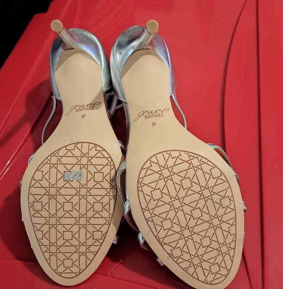 Jewel Badgley Mischka Rhinestone T-Strap 4-inch Leather Heels, Silver 9 - Picture 7 of 9